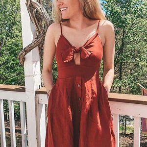 NWT Express Linen-Blend Button Front Tie Midi Dres